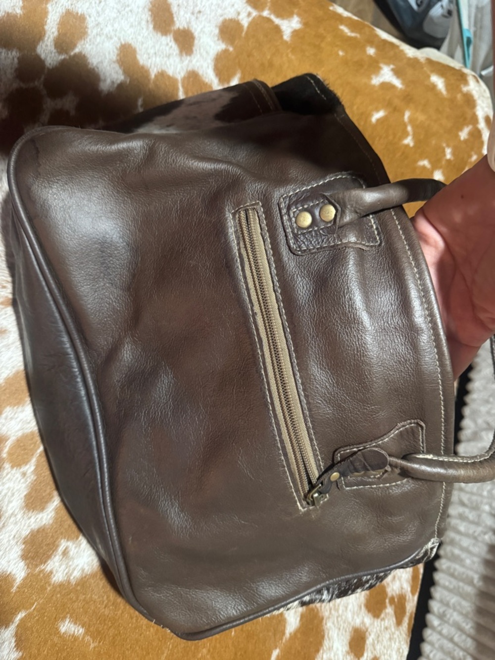 Myra Bag Brown and White Cowhide Tote - Picture 6 of 9